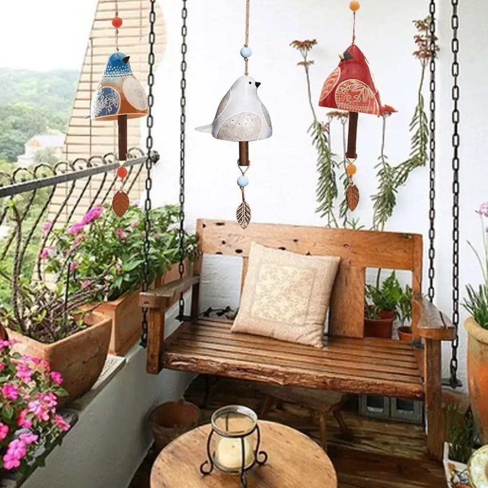 Resin Bird Song Bell Hand Painted Exquisite Painted Wind Chime Cartoon Design Pendant Style Hanging Ornaments Wall Decoration