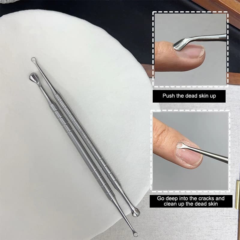 Stainless Steel Double‑Ended Nail Pusher Bevel Shovel Clean Cuticle Dead Skin Practical Manicure Exfoliating Accessory