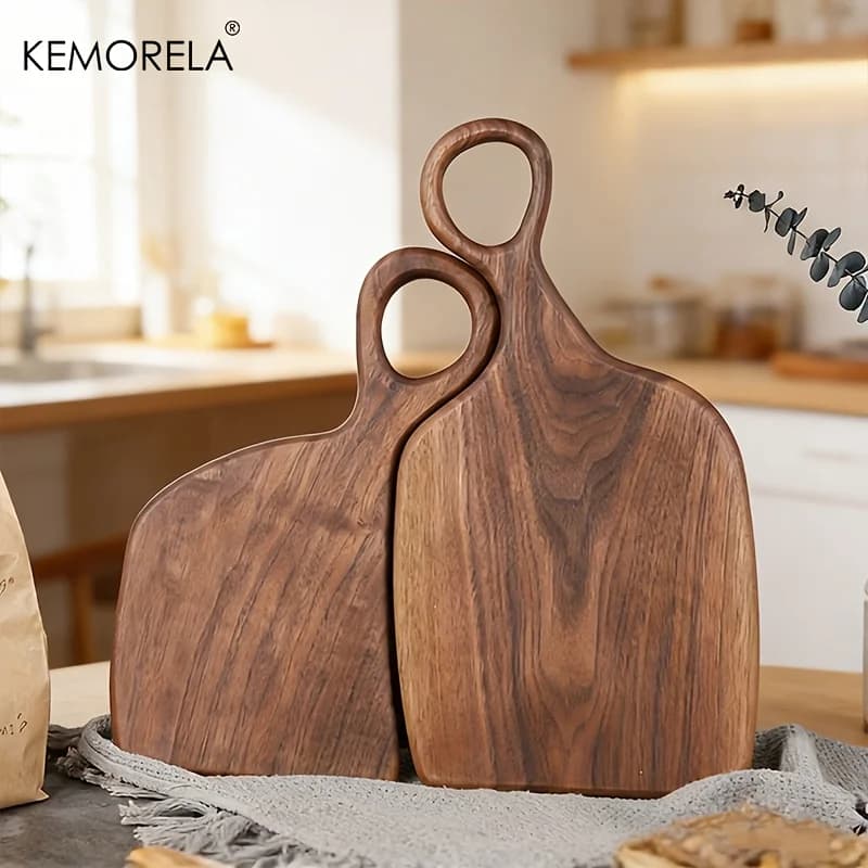 1/2 pieces of hand-made acacia wood cutters - with wood vein design, robust and equipped with hanging holes, ideal for cooking and preparing desserts.