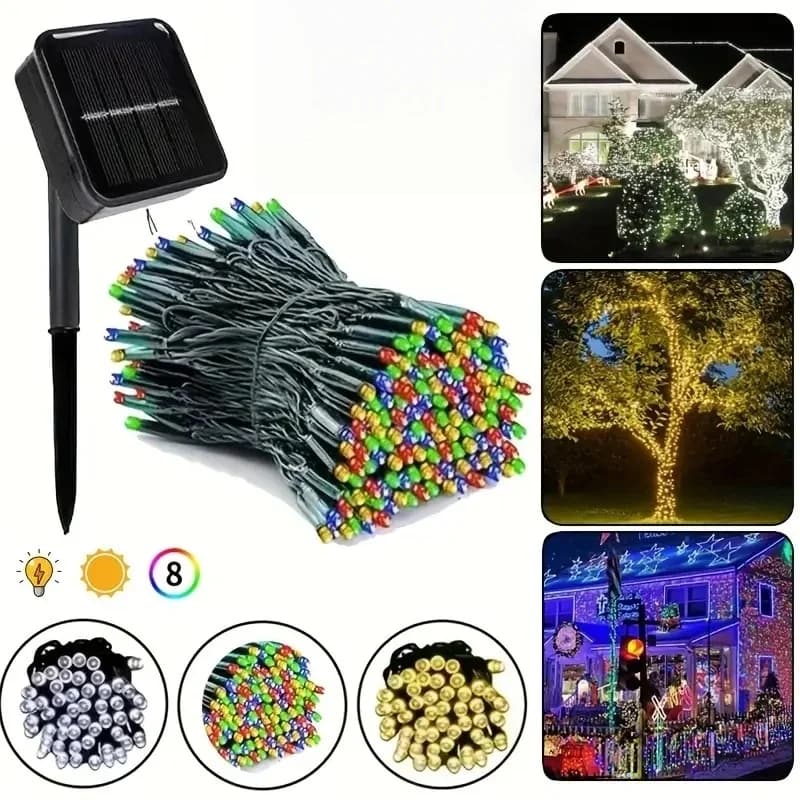 Luci a stringa solari Luci solari impermeabili da esterno 20/50/100 LED con 8 modalità di illuminazione Luci a ghirlanda solare per l'arredamento della festa dell'albero