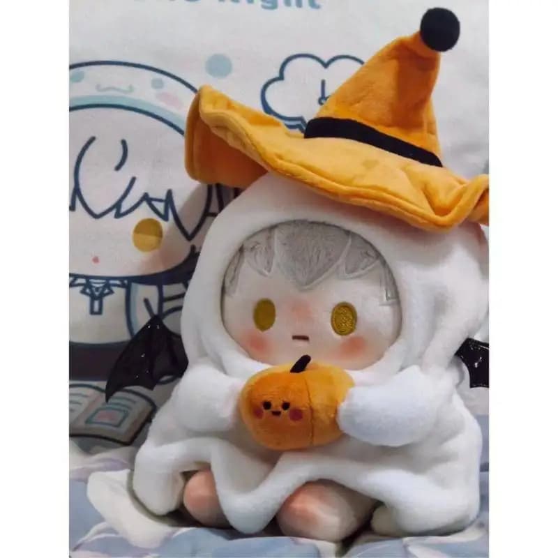 Adorabile Abito da Strega Fantasma di Halloween da 10 cm con Cappello e Puntello a Zucca per Bambole di Cotone Imbottite - Vestiti Adorabili per Bambole