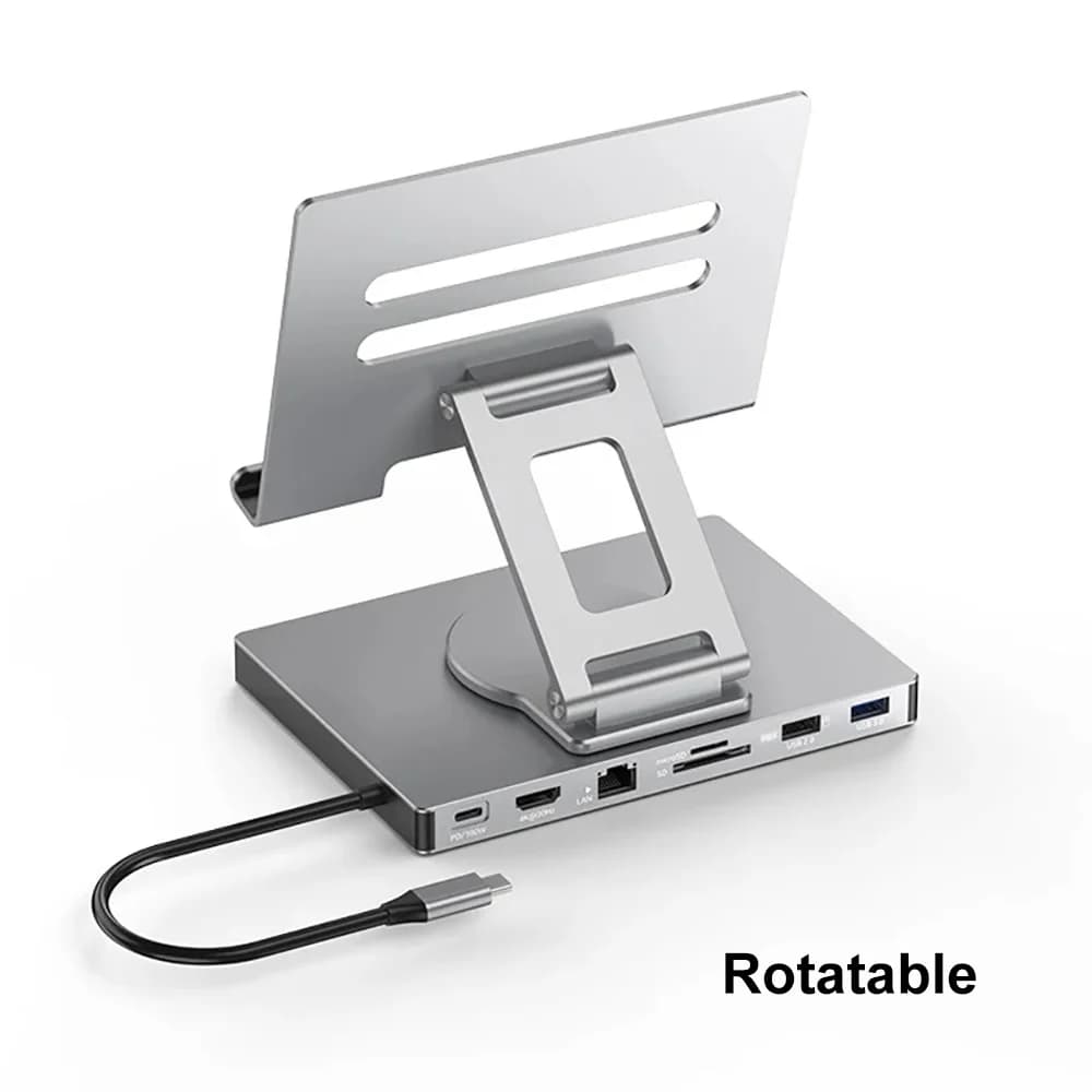 Docking station con staffa per tablet 7 in 1 HUB USB C HUB USB 3.0 Adattatore da tipo C a HDMI Adattatore 4K30Hz 100Mbps PD100W per laptop
