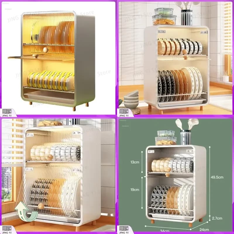 Credenza in Metallo Stile Nordico per Cucina e Sala da Pranzo, Organizzatore per Stoviglie con Ripiani per Spazi Ristretti