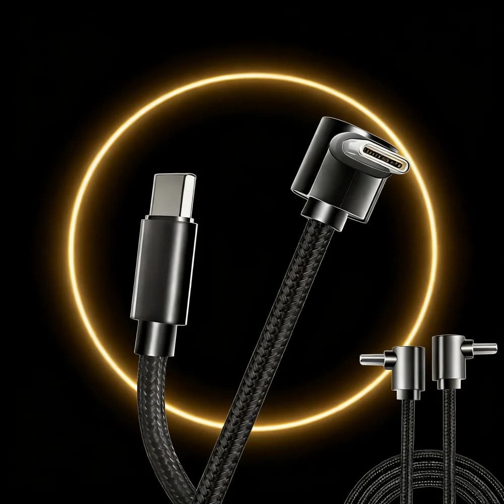 Cavo USB-C a USB-C PD da 60W con connettore a 90 gradi, cavo dati Type-C in nylon intrecciato per ricarica rapida iPhone 17 Pro e Samsung