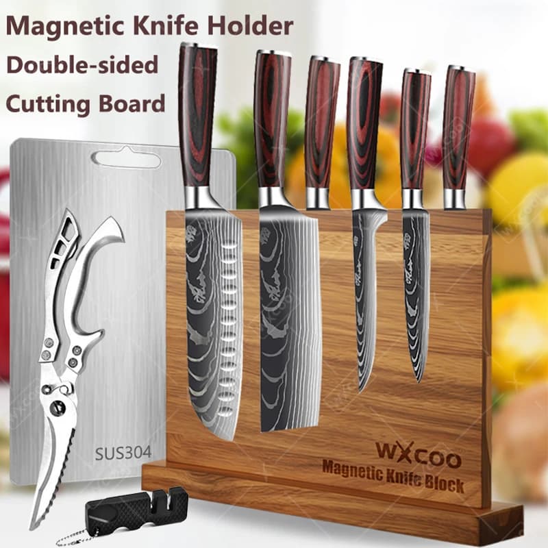 WXCOO Professional Magnetic Knife Block Kitchen Knife Meat Knife Stainless Steel Bone Sharpeners Cut Edge