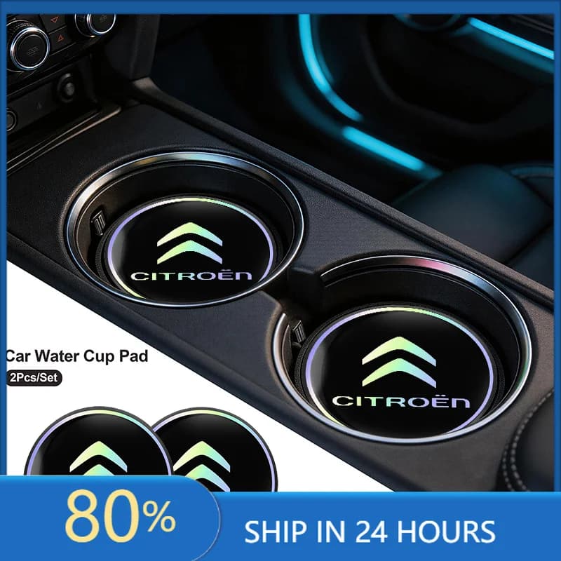 Car Stickers 2Pcs Laser Car Coaster Cup Holder Mat With Color Gradient Effect For Citroen C4 C3 C5 C5X E-C4 X E-C3 C-Elysee Berl