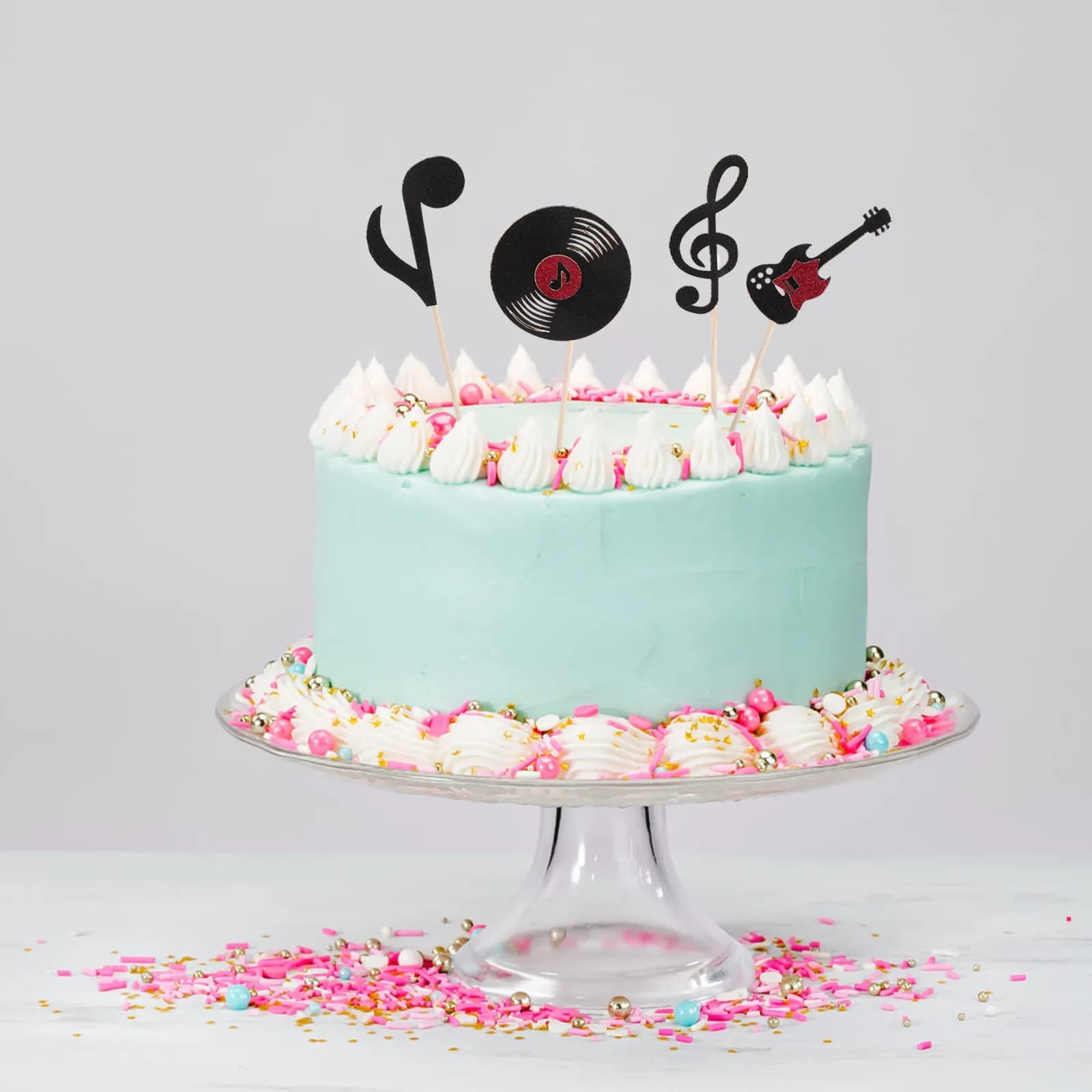 24Pcs Music Notes Cake Decoration Guitar Vinyl Record Cupcake Picks Rock and Roll Party Dessert Toppers Note Cupcake Picks