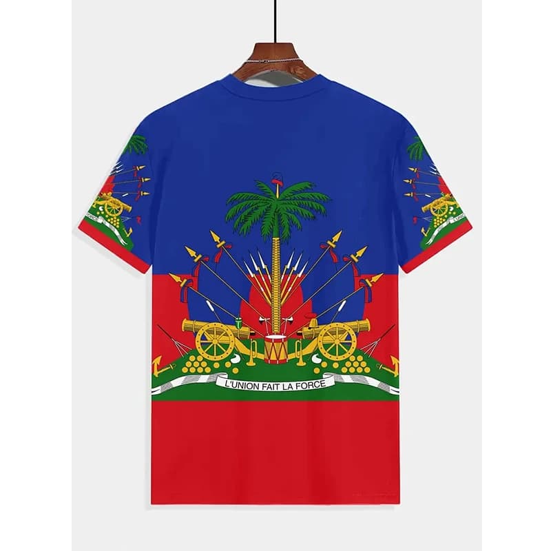 T-shirt 3D da uomo Haiti, casual, girocollo, con bandiera haitiana, a maniche corte, oversize, streetwear