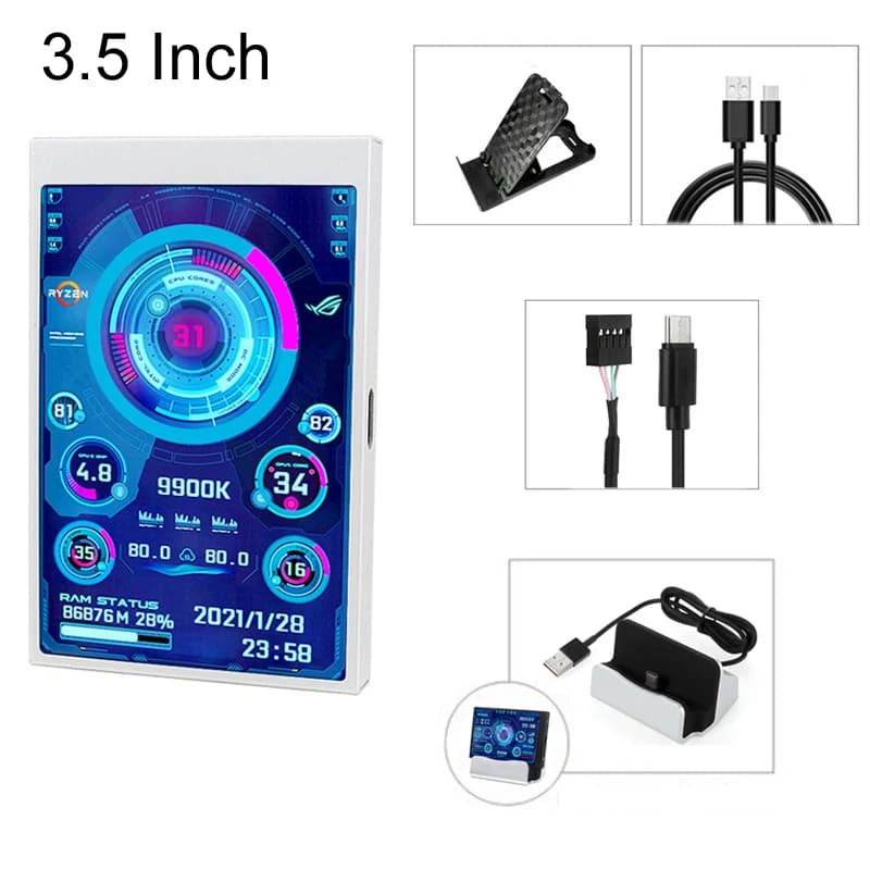 USB 3.5 inch IPS 5PIN Type-C Secondary Screen Mini Computer CPU GPU RAM HDD Monitor Display Free Support Cable AIDA64