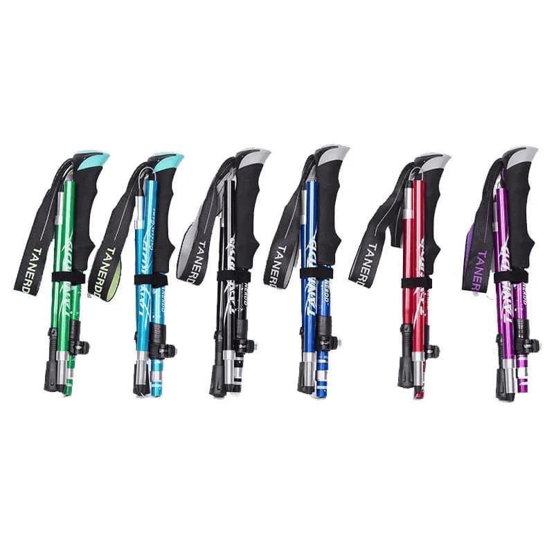 Ultralight Folding Adjustable Aluminum Alloy Trekking Poles for Mountaineering Camping Shock Absorbing 1 Walking Hiking Stick