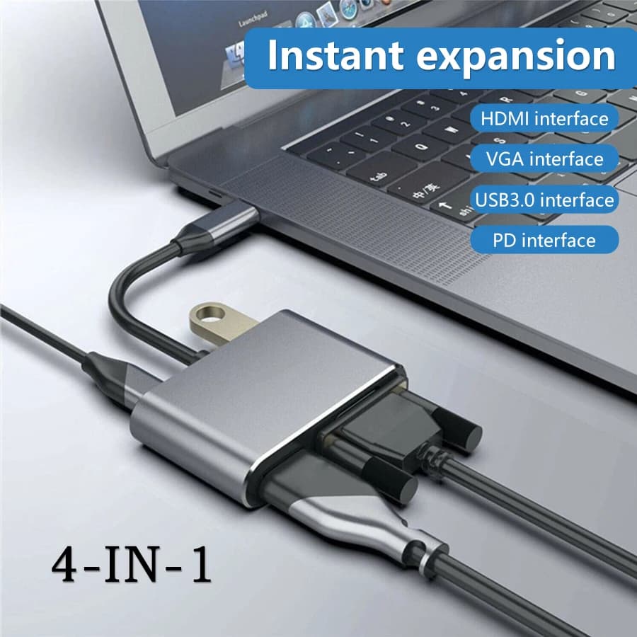 Hub USB C Adattatore 4 in 1 Tipo C 3.0 a 4K HDMI VGA PD Splitter di ricarica rapida Docking Station Hub per telefono MacBook Computer portatile