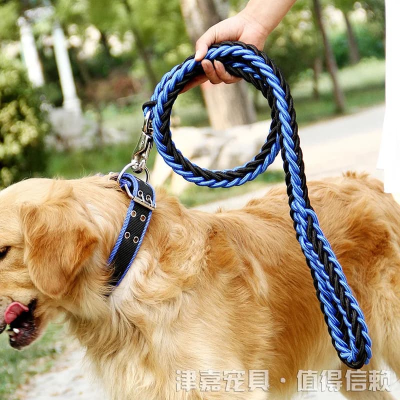 130cm/51.2in Durable 8-strand Braided Nylon Dog Leash Adjustable Collar Combo for Large Breed Dogs Training Walking