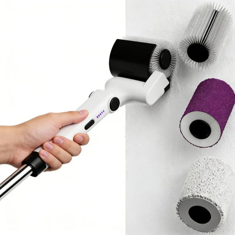 Elettrico ​ Spazzola per Pulizia Senza Fili con Funzione Rotante, Impermeabile, 4 Testine Multiuso e Asta Telescopica per Bagno e Pavimenti