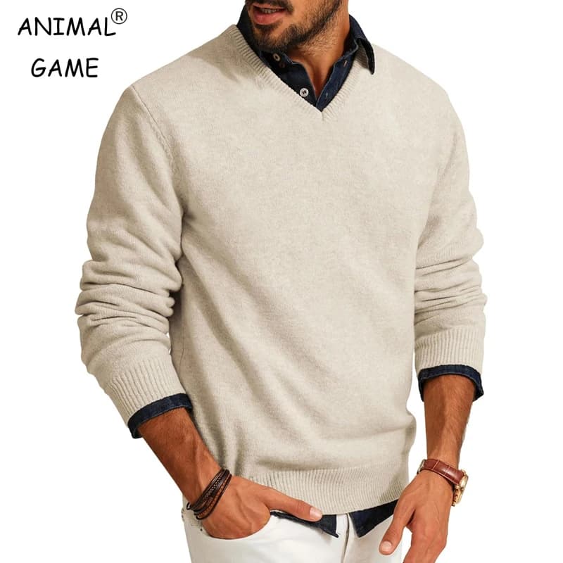 Maglioni pullover casual da uomo con scollo a V Maglione lavorato a maglia a maniche lunghe in lana leggera Capispalla slim fit Top da lavoro autunnali