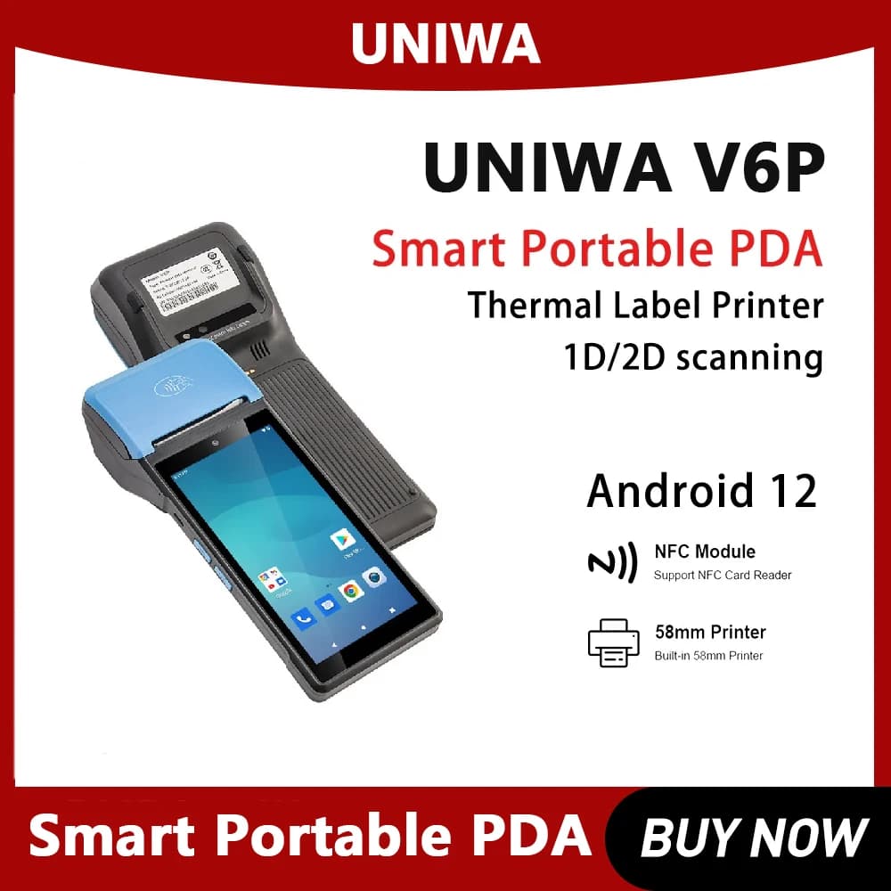 UNIWA V6P POS PDA Stampante termica per etichette incorporata da 58 mm PDA portatile intelligente Scansione 1D 2D Touch screen IPS da 5,45 pollici Android 12 NFC