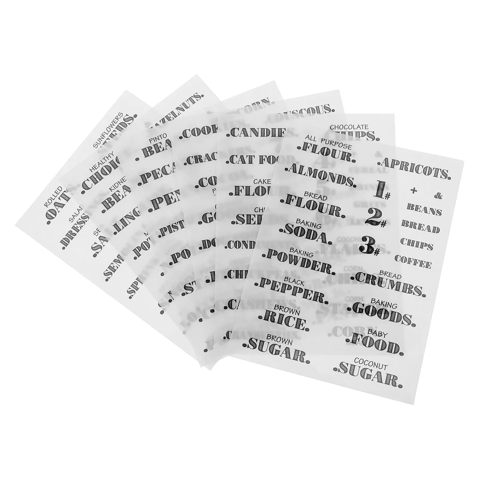 6 Sheets Clear Waterproof Kitchen Labels for Food Pantry Organization Removable Easy Apply Stickers for Containers Jars Bins