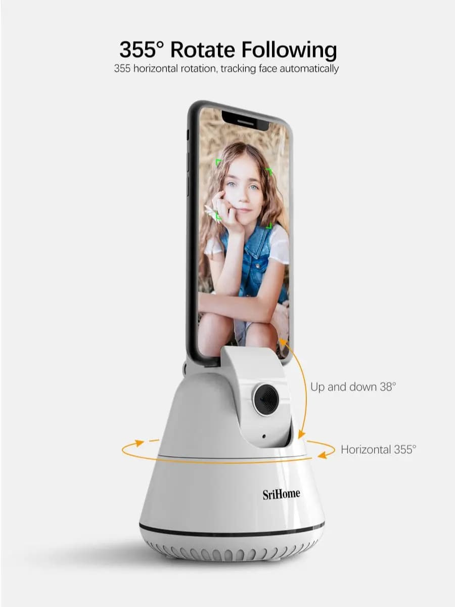 Selfie Stick con scatto automatico intelligente Srihome SH006 Treppiede 360 ° Supporto per telefono con fotocamera per vlog con rotazione automatica del viso
