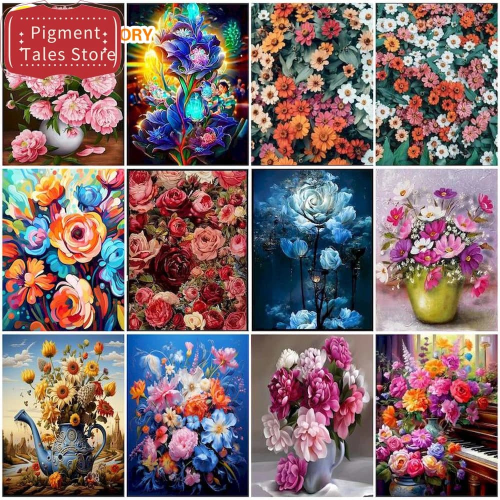 Painting By Numbers Flower Picture Of Coloring By Numbers Acrylic Paint Art HandPainted Canvas For Home Deco 【frameless】