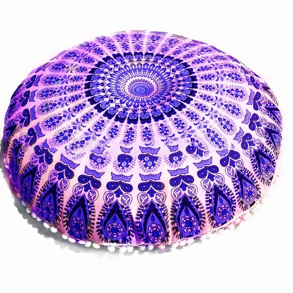 Handicraft Polyester Floor Pillow Cover Blue Diameter 80cm Round Cushion Case Bohemian Floor Pillow Yoga Meditation