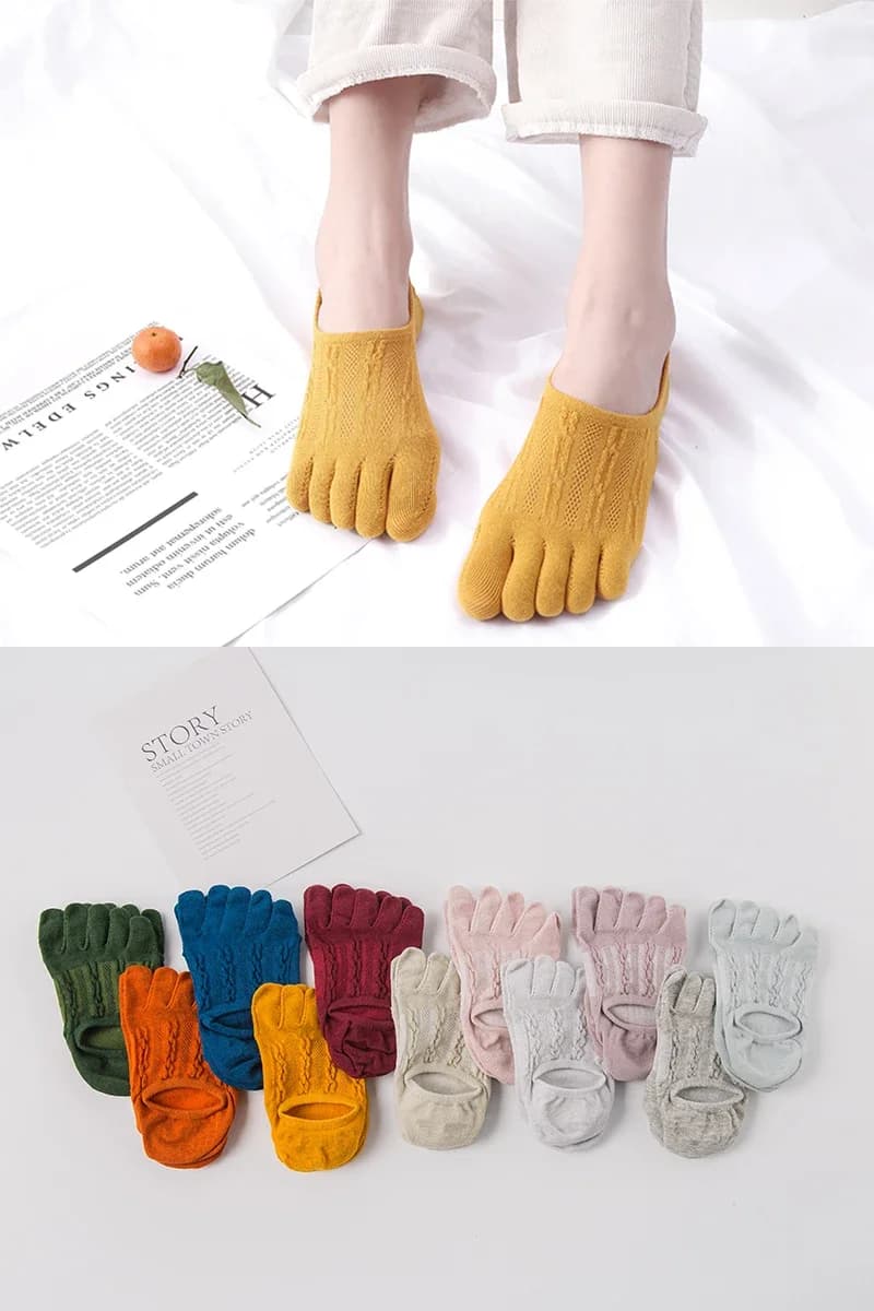 Calzini con punta da donna in cotone sottile primavera estate da donna nascosti caramelle/colore solido calzini a 5 dita calzini da barca da donna