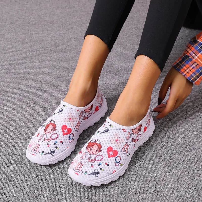 Scarpe da infermiera da donna Scarpe casual piatte da donna per donna Allattamento con stampa della frequenza cardiaca Scarpe sportive da donna per ragazze Zapatillas Mujer