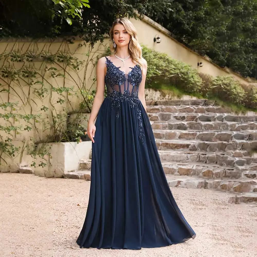 Women's Formal Evening Gowns Lace Applique V-Neck Spaghetti Strap Evening Dresses Luxury 2026 Dubai Exquisite Cocktail Dresses