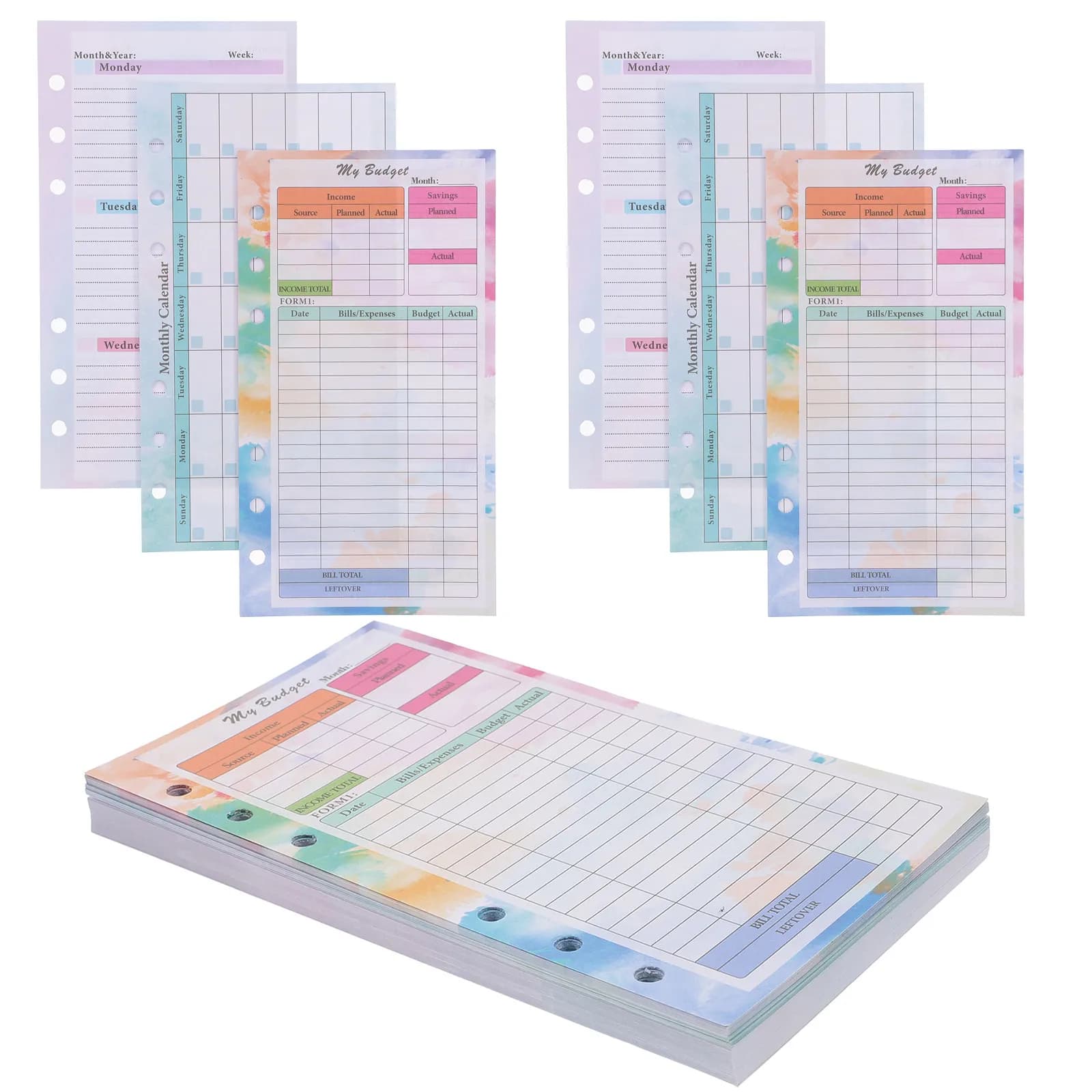 1Set Loose-Leaf Budget Notebook Portable Sheets Expense Tracking Notepad Cash Recording Planner for Travel Business Home