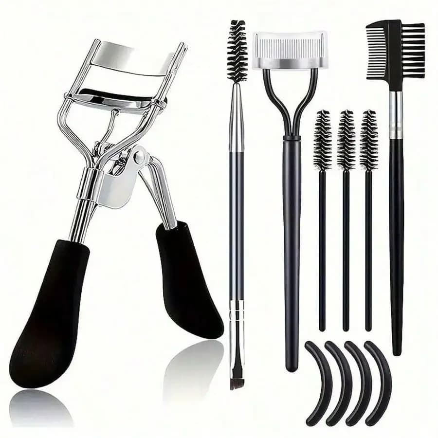 Eyebrow Brush, 11 in 1 eyelashes grooming kit, includes creaking with comb separator, eyelash wand, 4 silicone charging pads