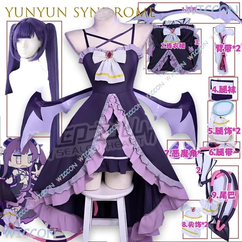 Sindrome Yunyun Sindrome XiaoQ Kangel Costume Cosplay Viola Onda Nera Demone Vestito Carino Anime Ragazza PU Lucido Tuta Halloween