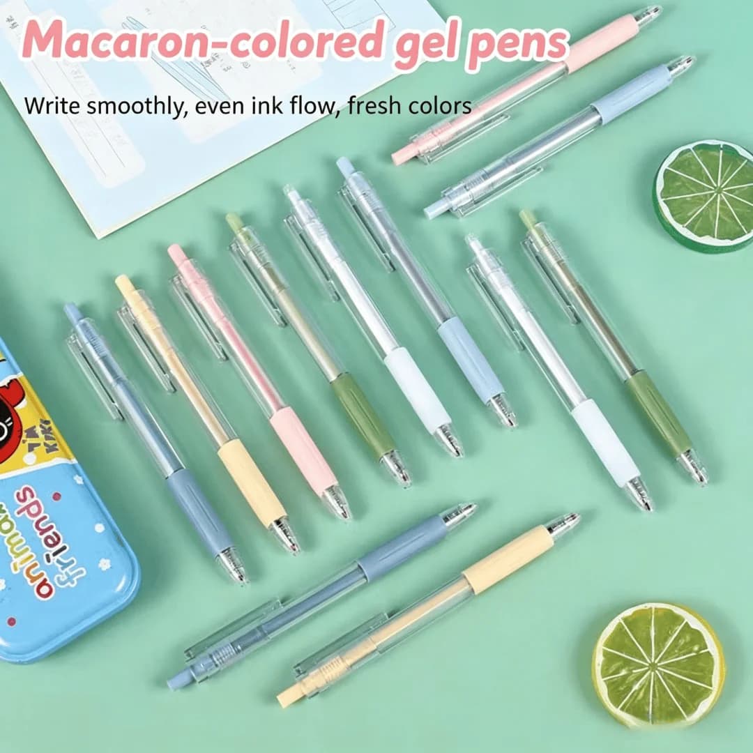 Set di 6 Penne Gel Morandi Macaron, Penne a Sfera Retrattili con Inchiostro Nero per Studenti, Cancelleria Scolastica Estetica