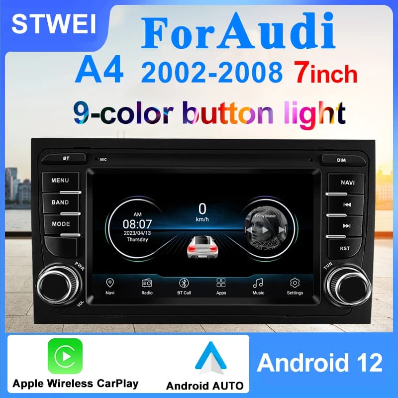 For Audi A4 B6 B7 B8 S4 RS4 Core 8 2002-2008 Android 13 7 inches In Car Multimedia Transmission Video Player DSP GPS Carplay