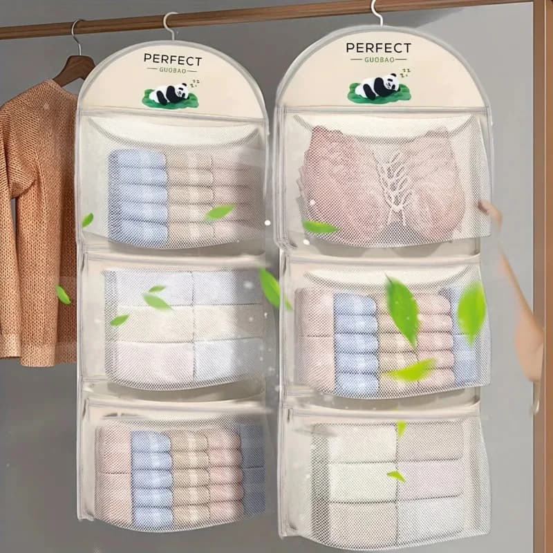 3-Layer Hanging Mesh Bag, Closet Dormitory Storage Organizer, Underwear Bra Socks Net Holder, Space-Saving Hanging Pouch