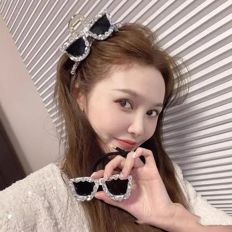 1Pcs Personalized Border Headband New High-end Sparkling Rhinestone Glasses With Clip Style Hair Accessory