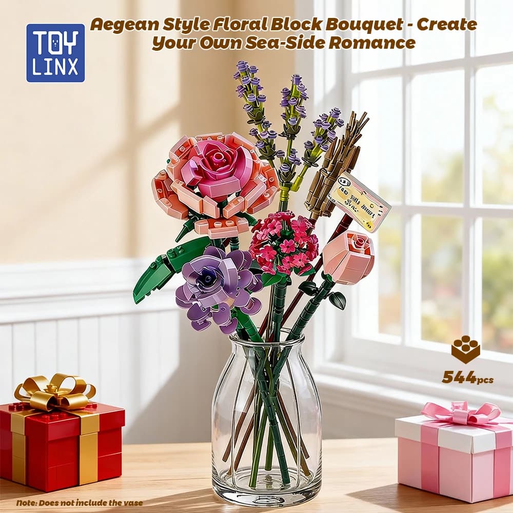 Set Creativo di Mattoncini per Bouquet di Fiori, Costruisci il Tuo Giardino con Rose, Lavanda e Ortensie, Perfetto per Decorazioni Domestiche e Regali per Occasioni Speciali
