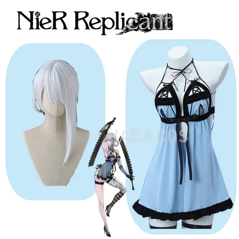 NewNieR RepliCant Kaine Costumes Cosplay Sexy Adult Dress Women's Swimwear Halloween Carnival Party Dress Silver Ha DB2