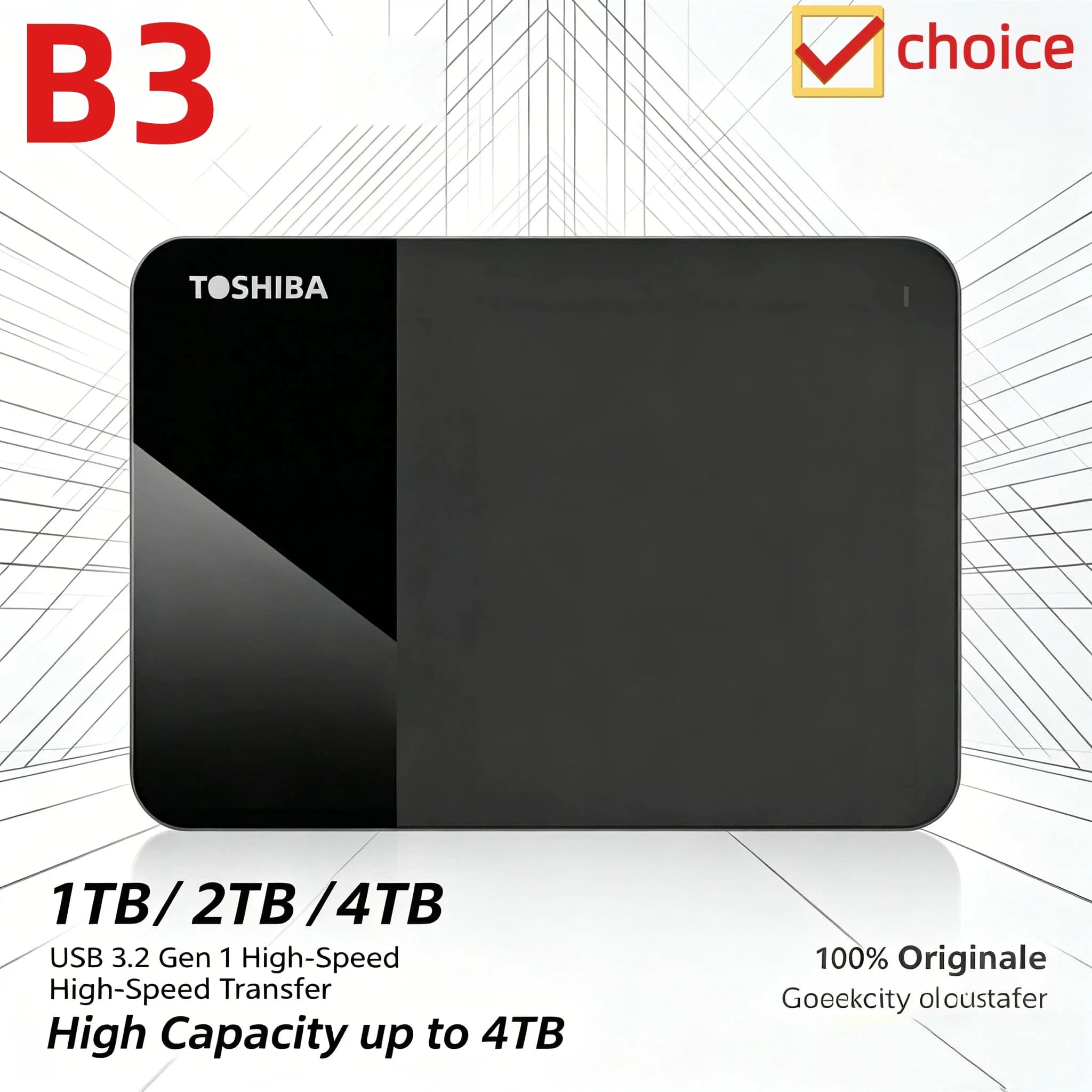 Disco rigido esterno portatile OEM per Toshiba B3 da 500GB, 1TB, 2TB, USB 3.0, con box di espansione per laptop e PC, dispositivo di backup.