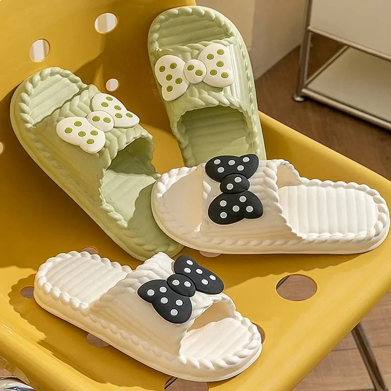 Summer Women's Slippers Cute Bow Tie Thick Soft Sole Non-Slip Indoor Outdoor Beach Slides Comfortable Sandals Fashion Shoes