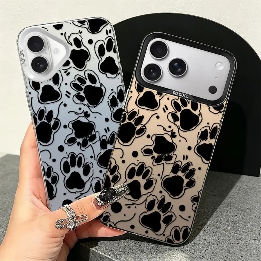 Case for iPhone 17 Pro Max 15 Plus 16 13 Pro 17e Air 11 12 14 XR Back Phone Cover Dense Black Paw Spot Pattern
