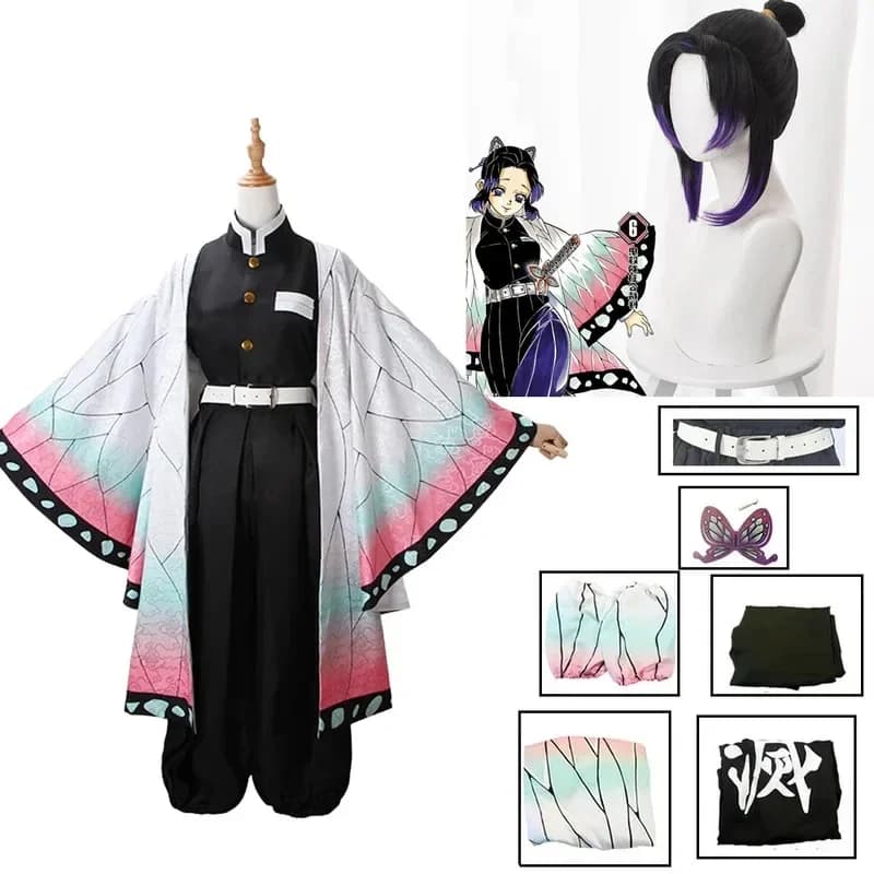 Anime Demone Slayer Kochou Shinobu Costume Cosplay Kimetsu No Yaiba Kochou Uniform Wigs Halloween Hair For Adults Cos Party