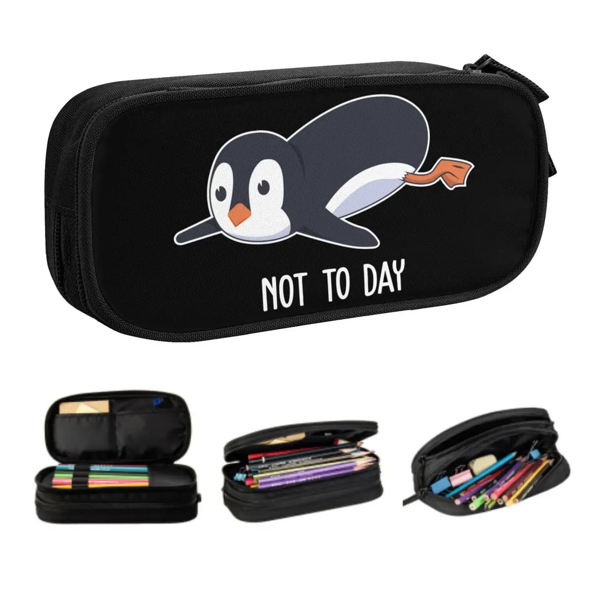 Astucci per matite personalizzati con pinguino divertente e carino, per ragazze, ragazzi, animali, scatole per penne di grande capacità, accessori scolastici