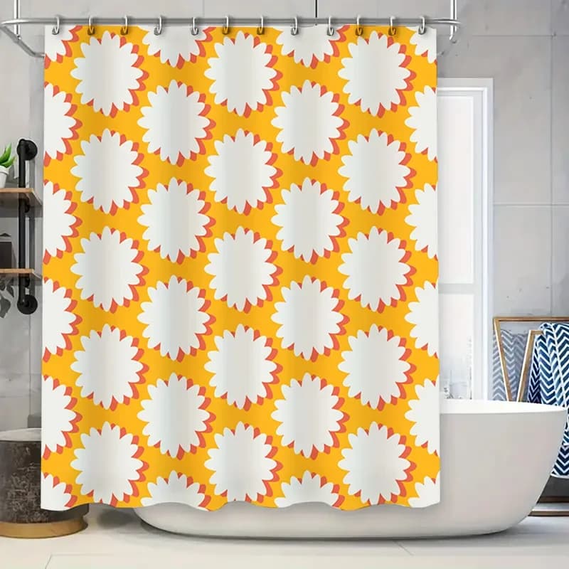 Tenda da doccia moderna floreale Decorazione da bagno giallo bianco audace per piastrelle da bagno Tessuto in poliestere facile da pulire con ganci Perfetto H