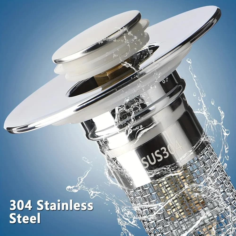 Exhaust filter for bathroom sink - Pop-up filter with removable stainless steel hair collector and drain cap for replacement of the U.S. sink