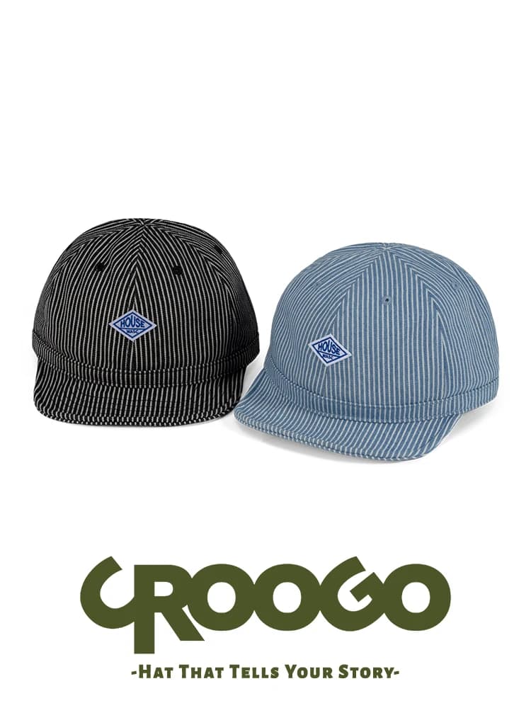 CROOGO Washed Cotton Stripe Soft Top Baseball Cap Casual Versatile Sun Protection Short Brim Five-Piece Hat Unisex