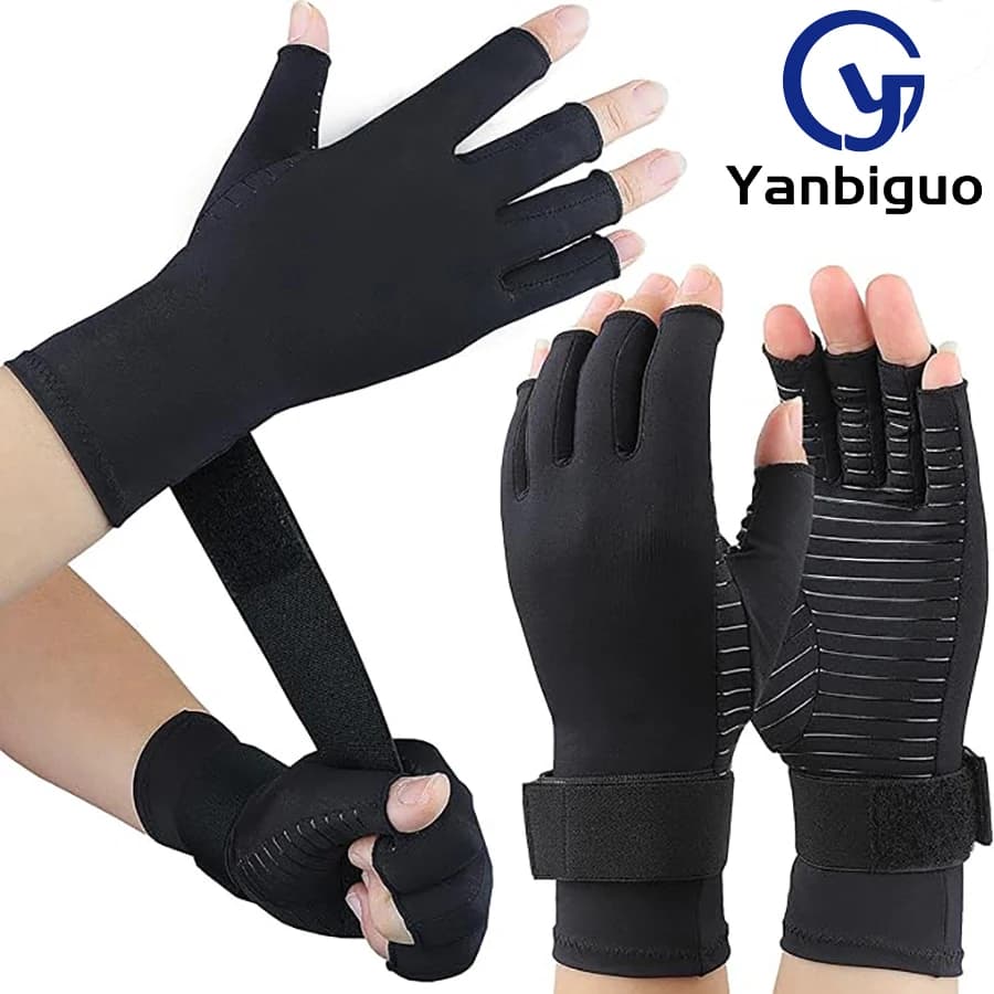 Guanti senza dita per artrite per dolori alle mani, tunnel carpale, reumatoide, tendinite e alleviano il dolore muscolare, guanti in rame a compressione