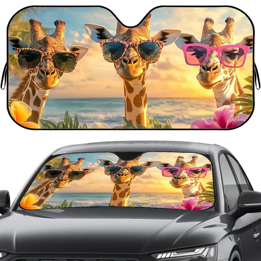 Parasole Divertente a Forma di Giraffa, Riutilizzabile in Alluminio, Protezione UV per Parabrezza Auto, Copertura Isolante dal Calore