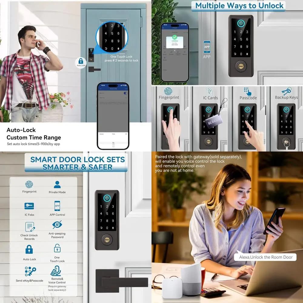 Serratura Intelligente con Impronta Digitale e Maniglia, Controllo Tramite App, Tastierino Digitale, Serratura a Catenaccio per Porta d'Ingresso, Chiusura Automatica, Bronzo Anticato