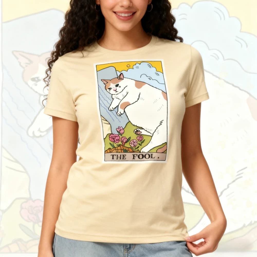 L'originale gatto triste Meme The Fool Tarocchi Camicia Divertente Tarocchi TShirt Witchy Abbigliamento Cat Meme Tee Uomo Donna Moda Top in cotone