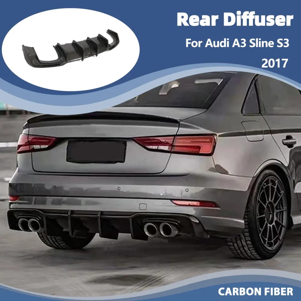 Car Rear Diffuser for Audi A3 Sline S3 Sedan Hatchback 2017 Carbon Fiber/FRP Rear Bumper Diffuser Spoiler Lip Protector