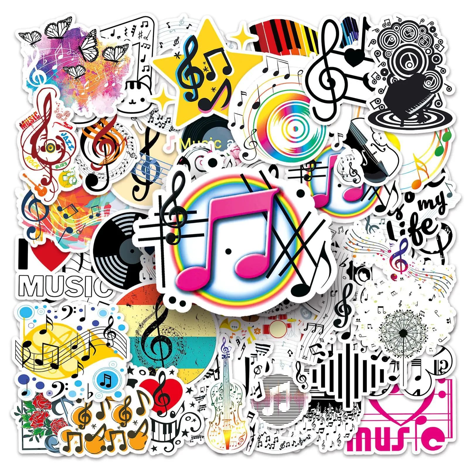 50 Pezzi Adesivi Musicali Graffiti Fai-da-Te, Decorazioni per Telefono, Valigie, Laptop, Chitarra, Bici, Skateboard, Frigorifero, Casco, Giocattoli per Bambini, Adesivi Impermeabili