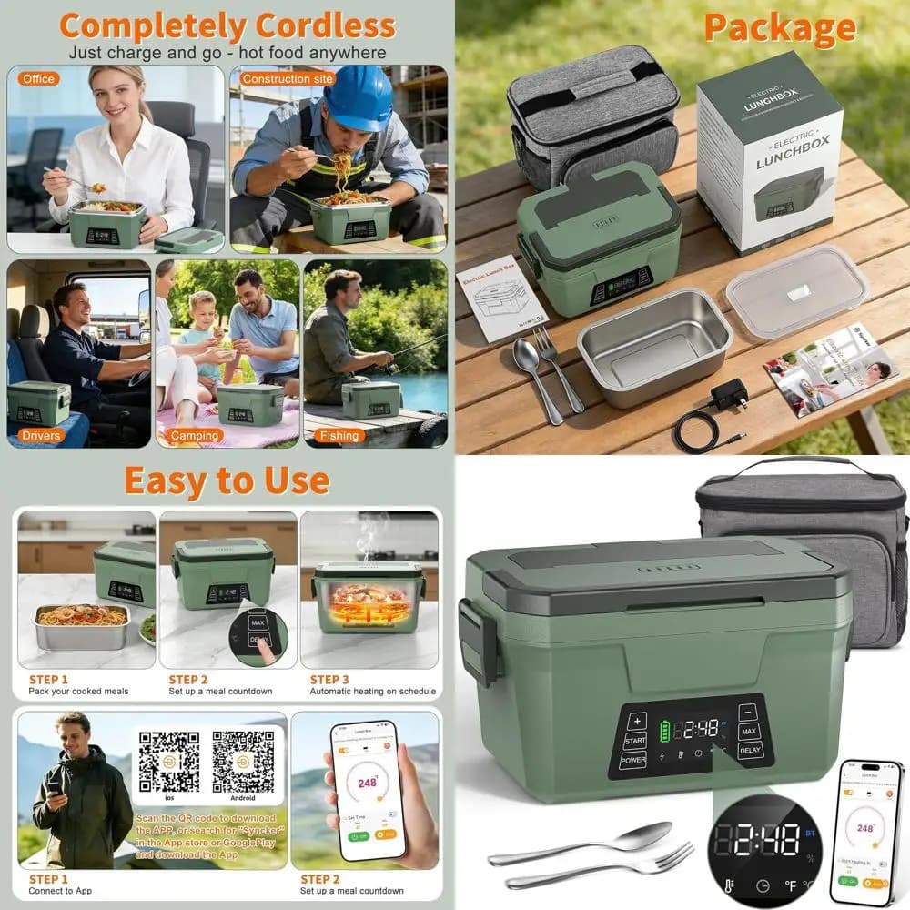 Portapranzo elettrico portatile ricaricabile per adulti, riscaldamento programmato, funzione di memoria, riscaldamento automatico, elefante bianco ideale